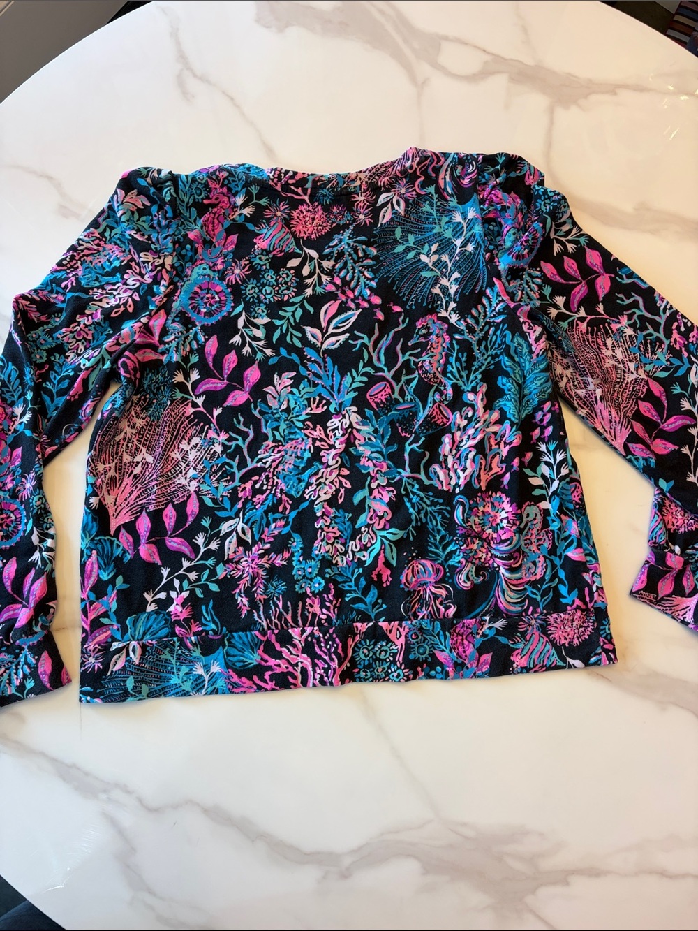 Lilly Pulitzer Black Long-Sleeve Top with Pink & Teal Botanical Print - Picture 3 of 3